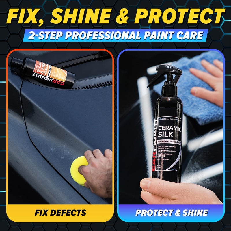 Carfidant Scratch & Swirl Remover with Ceramic Silk - Car Scratch Remover for Vehicles Paint Repair with Ceramic Coating Spray - Polishing & Washing Kits with Applicator Pad & Microfiber Towel - Image 2